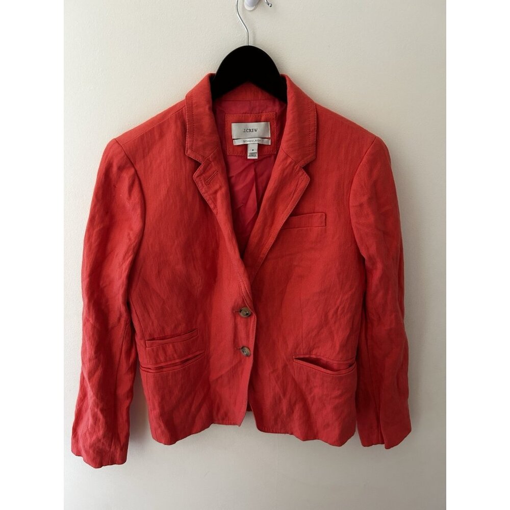 J.Crew Women’s Schoolboy Blazer Size 6 Red Linen Jacket Preppy Classic Twee Mod